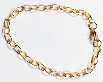 Bulk 20 pcs  Gold  steel chain bracelet  with lobster clasp 7 to 8 inch long, bulk gold color  finished bracelet for charm bracelet