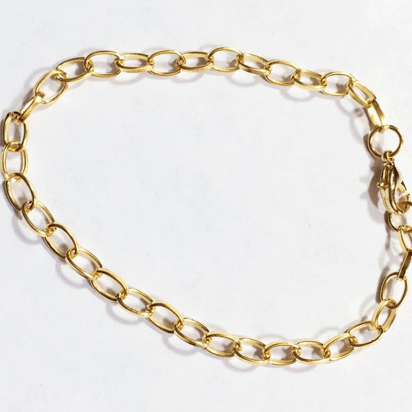 Bulk 20 pcs  Gold  steel chain bracelet  with lobster clasp 7 to 8 inch long, bulk gold color  finished bracelet for charm bracelet
