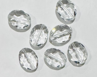6 Contas de Cristal Ovais Transparentes: Contas Facetadas Galvanizadas (12 x 15 mm)