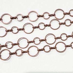 5 ft  Antiqued Copper circle links chain 8mm-12mm (Lead safe- NIckel safe)
