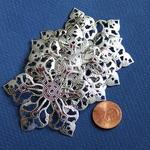 Bulk 50 pcs  SIlver plated filigree pendant drop 63mm