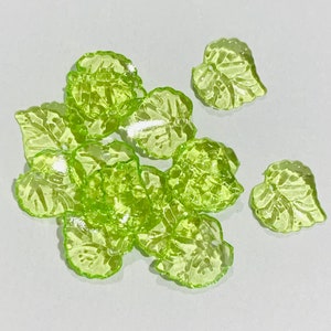 100  Acrylic leaf charm 15mm - clear green