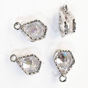 4 pcs  Cubic Zirconia  platinum color charm 13x8mm, Pentagon charm