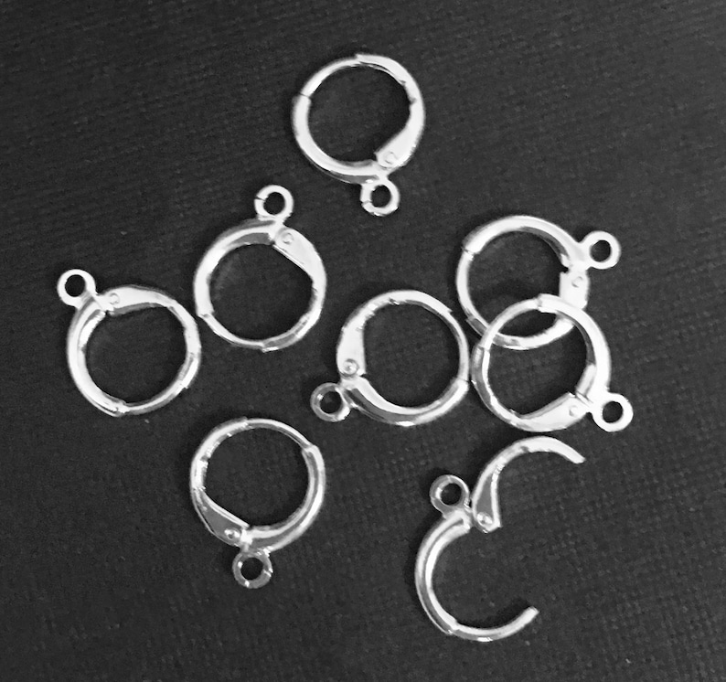 Bulk 100 PCs Silver plated round leverback earwire 12mm, bulk silver leverback earring hook image 2