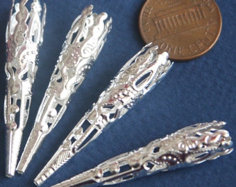 30 uds. Cono de filigrana bañado en plata 41 x 8 mm