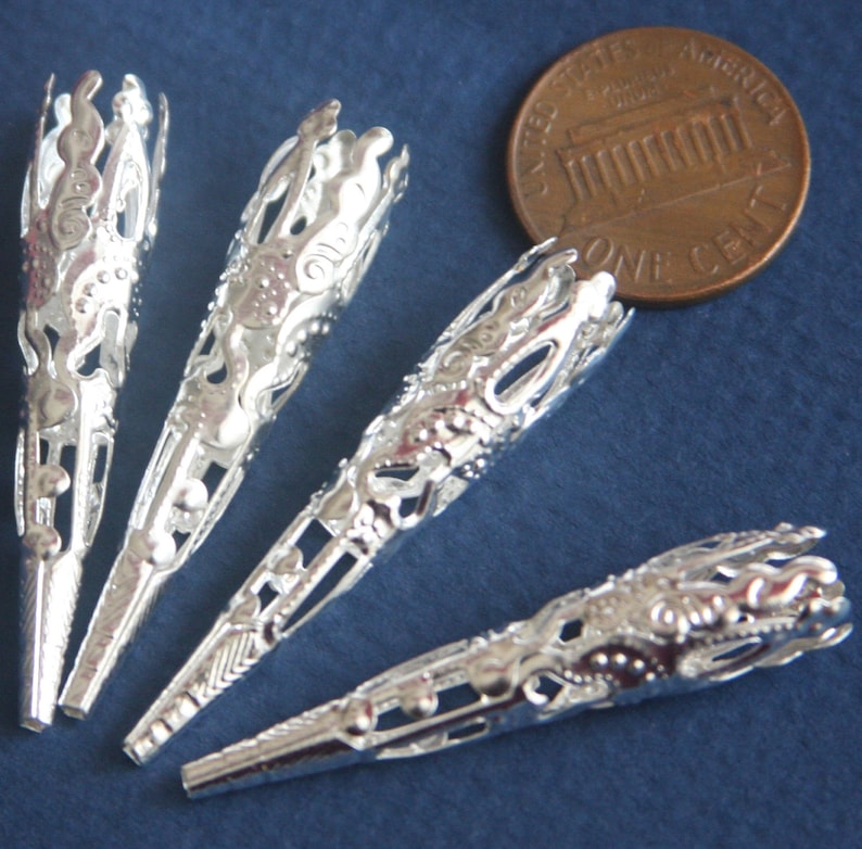 30 pcs of Silver plated filigree cone 41X8mm