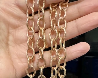 Light Gold Chunky Steel Chain: Textured Open Link (12x9mm)