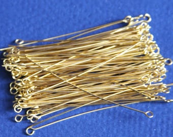 200 Gold  Plated Brass Eye Pin 1.75 inch long  24 gauge