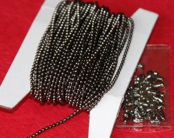 32 ft  Gunmetal chain plated 1.5mm ball chain with connector