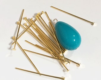 400 pcs of  Gold color flat Head Pin 21 Gauge, steel base head pin, 1.125 inch headpin, yellow gold color