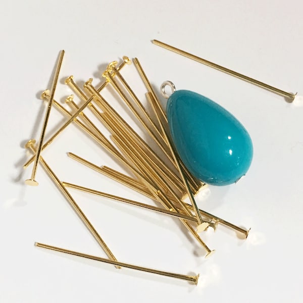 400 pcs of  Gold color flat Head Pin 21 Gauge, steel base head pin, 1.125 inch headpin, yellow gold color