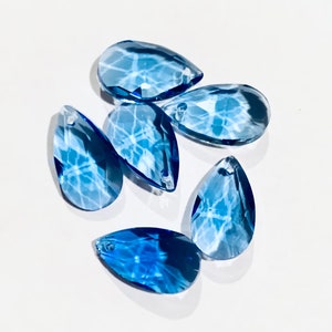 6 Crystal Suncatcher flat faceted teardrop  16x9mm Royal Blue