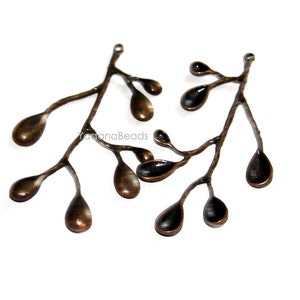 4 pcs  antique copper leaf branch 51x38mm