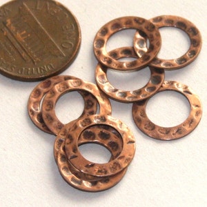 30 pcs Antiqued copper hammered circle link 13mm image 1