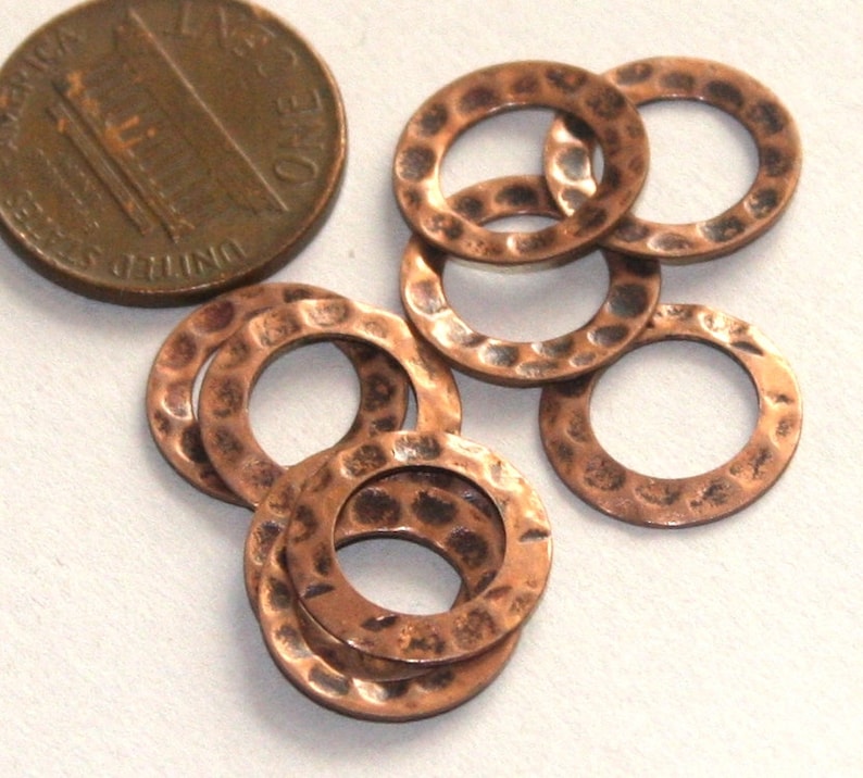 30 pcs Antiqued copper hammered circle link 13mm image 1