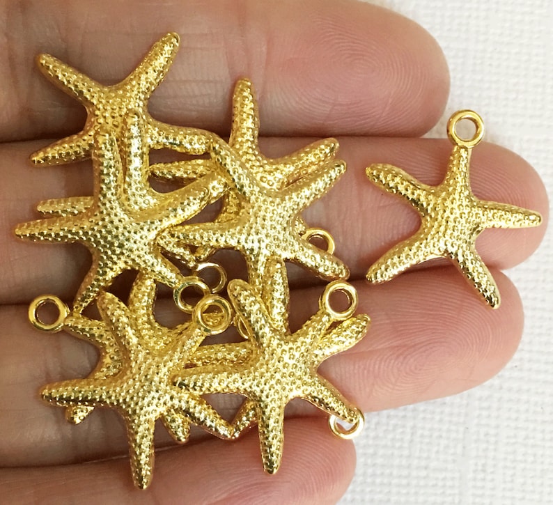 Bulk 50 Pcs Gold Plated Starfish Charm 19mm Gold Tone Etsy