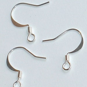 100 pcs  silver-plated Brass flattened fishhook with coil ear wire 21 gauge