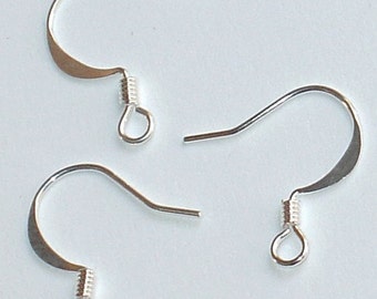 100 pcs  silver-plated Brass flattened fishhook with coil ear wire 21 gauge
