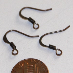 100 pcs  Antique Copper flattened fishhook with coil ear wire 21 gauge