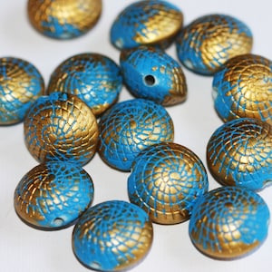 ヴィンテージ アクリル ブラシ ビーズ 17 x 10 mm ブルー ゴールド アクセント 20 個