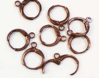 30 Antique Copper Leverback Earring Hooks - 12mm Brass Earwires