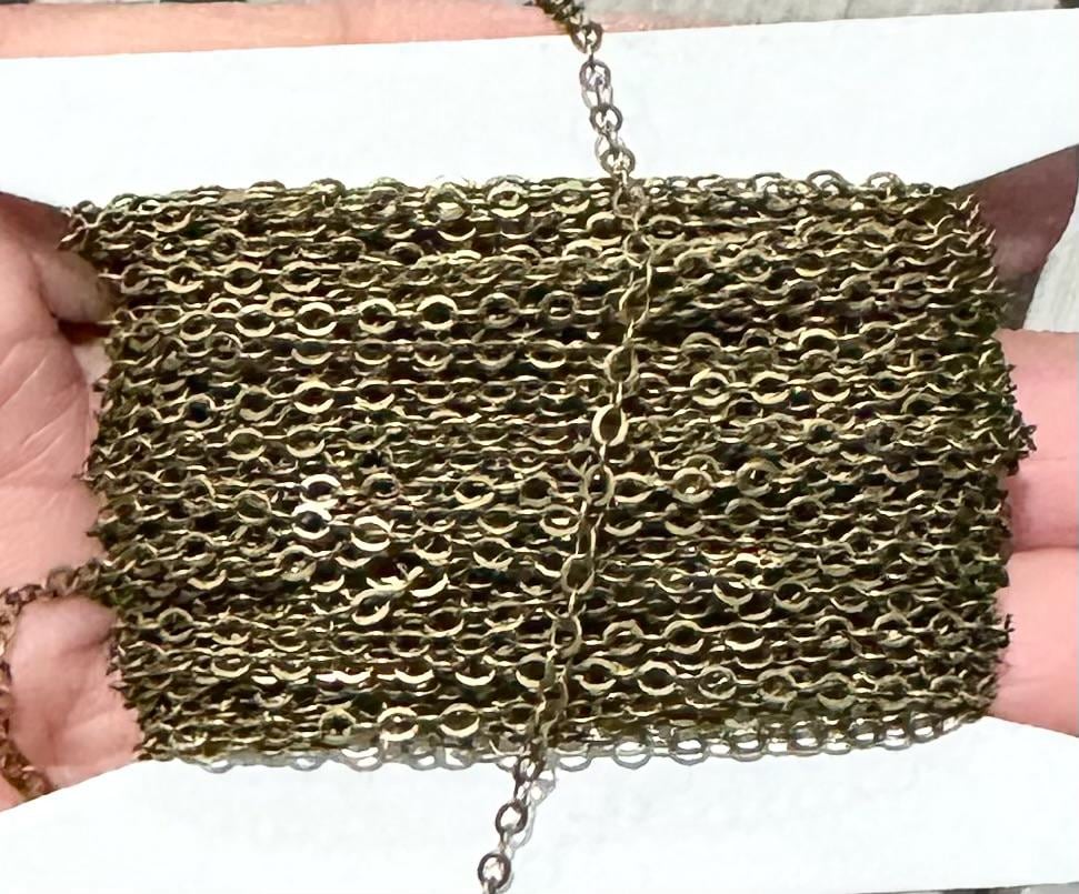 32 ft spool  Antiqued Brass Tiny Flat Soldered Cable Chain 2mm