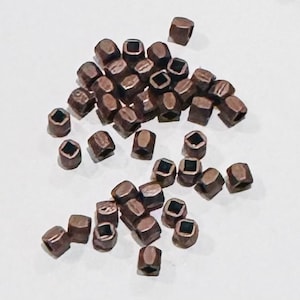 100 antique Copper alloy faceted rectangle beads 4mm, bulk bronze  spacer beads