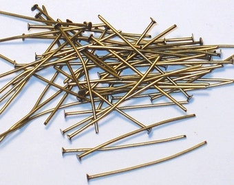 250 Antiqued Brass headpin 2inch long 22 gauge