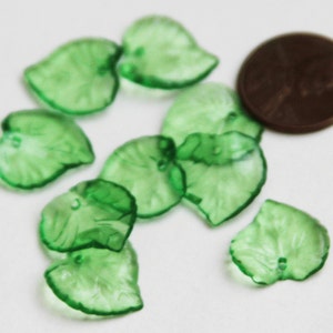 100  Acrylic leaf charm 15mm - clear green
