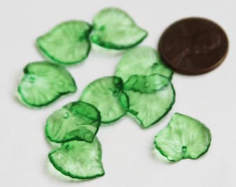100 Acrylic leaf charm 15mm - clear green