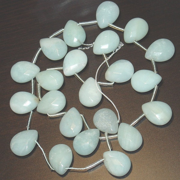 16 in strand of Natural Amazonite faceted flat briolette beads 12X15mm ---20-21 beads