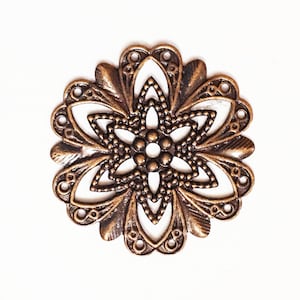 Antique copper filigree flower focal 20mm, Red bronze filigree connector