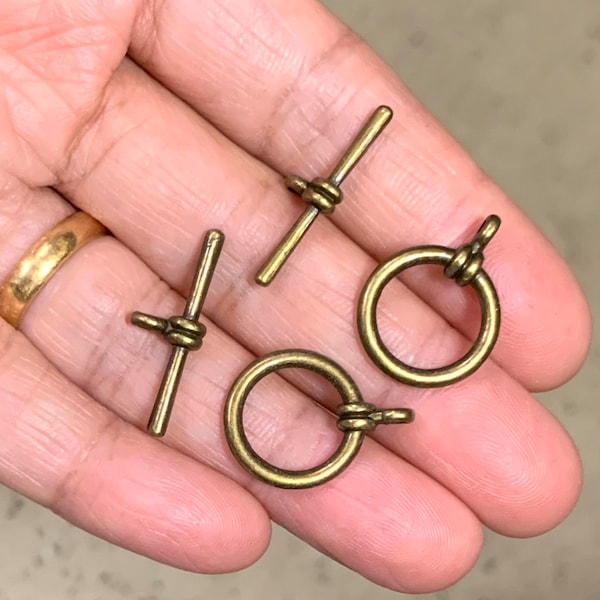 10 sets of Antiqued brass toggle clasps 22x17mm, bronze toggle clasps