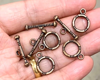 20 sets  Antiqued copper Toggle clasps with line  16x12mm