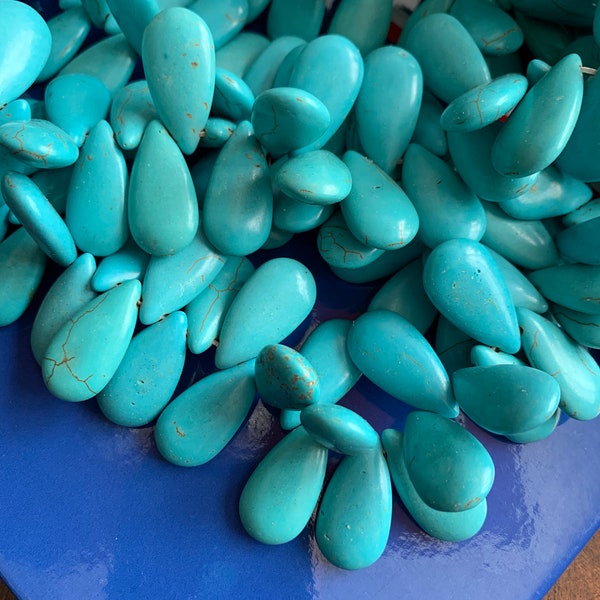 30 pcs  Howlite Turquoise teardrop beads 29X14.5mm