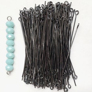 Bulk 200 Gunmetal finished Steel eyepins 60mm long  21 gauge