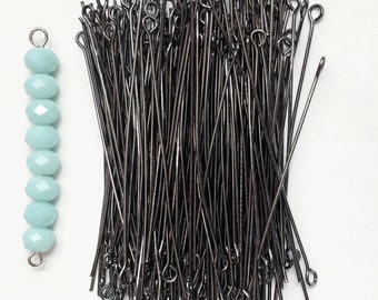 Bulk 200 Gunmetal finished Steel eyepins 60mm long  21 gauge