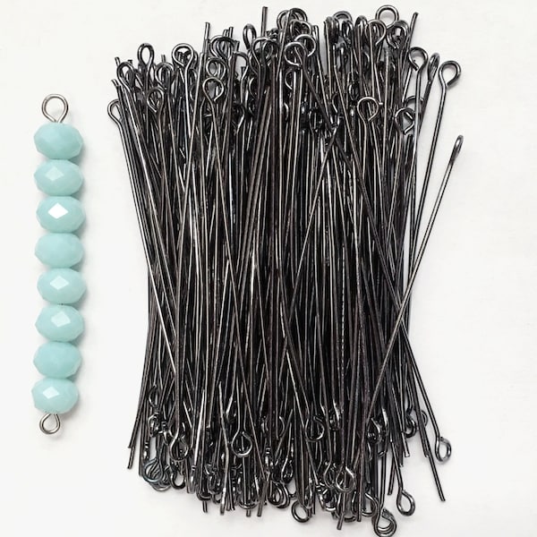 Bulk 200 Gunmetal finished Steel eyepins 60mm long  21 gauge