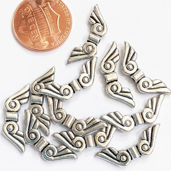 20 pcs  antiqued silver angel wings spacer beads 21x7mm, bulk alloy wing beads