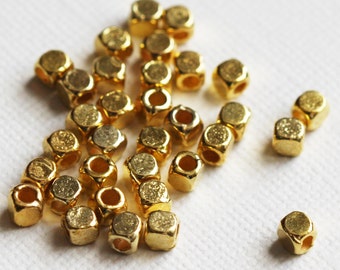 100 pcs  gold color square cube beads 4mm, bulk