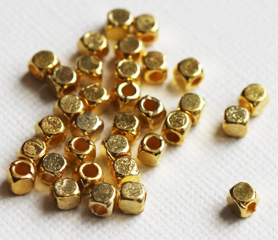 100 pcs gold color square cube beads 4mm, bulk