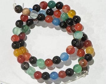16 in strand  multi color Natural Gemstone round beads 6mm