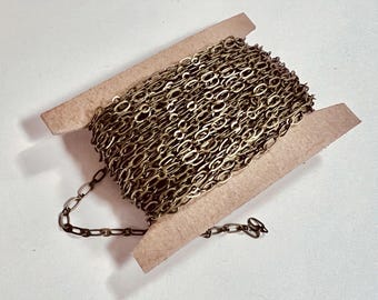 32 ft spool  Antiqued Brass Long and Short Chain 4X2mm - Soldered Links