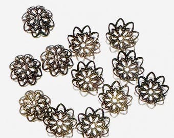 100 pcs  Antiqued  brass  filigree bead caps 12mm