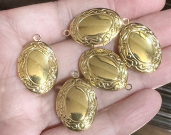 10 Gold Plated Brass Oval Locket Pendants (24x16mm)