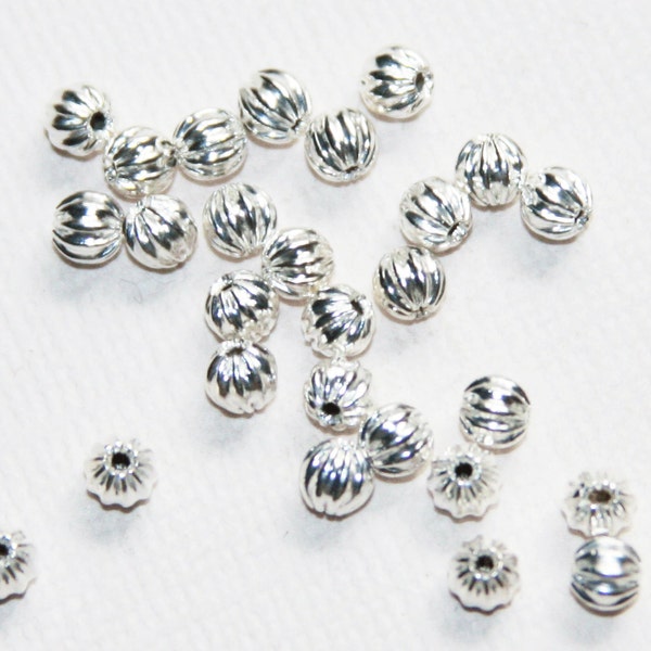 100 pcs silver color round Corrugated beads 4mm, silver color  spacer beads, silver palted loose beads