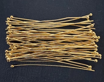 200 Gold Plated Brass Ball Head Pins: 22 Gauge, 2 Inch