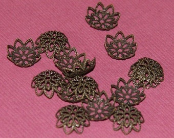 100 pcs  Antiqued  brass  filigree bead caps 12mm