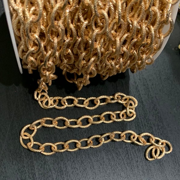 2 ft light gold chunky steel chain, gold texture chain , open link chain 12x9mm , electro plated chain, gold chain,