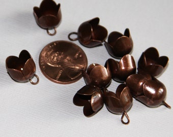 12 pcs  antique copper flower bead cap/ end cap